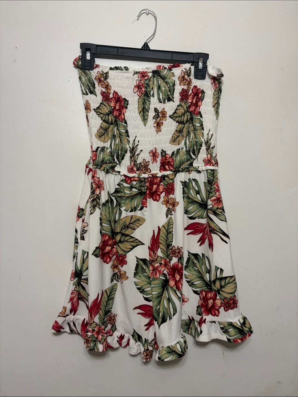 Derek Heart White Strapless Floral Romper with Green & Red Leaves - Picture 3 of 5